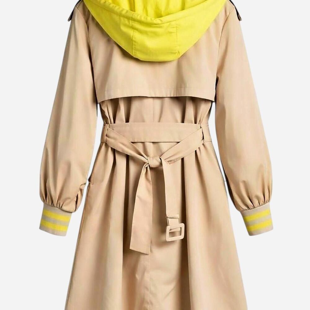 New Size Medium Tan Trench Coat w/ Yellow Hoodie – Statement Layer 💛